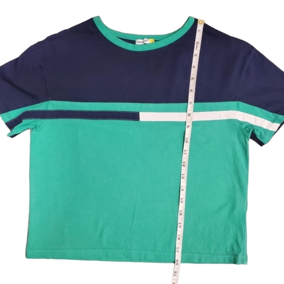 Bewakoof Shirt Womens Size Small Green Blue Two Panel Striped Color Block Top - Picture 5 of 7